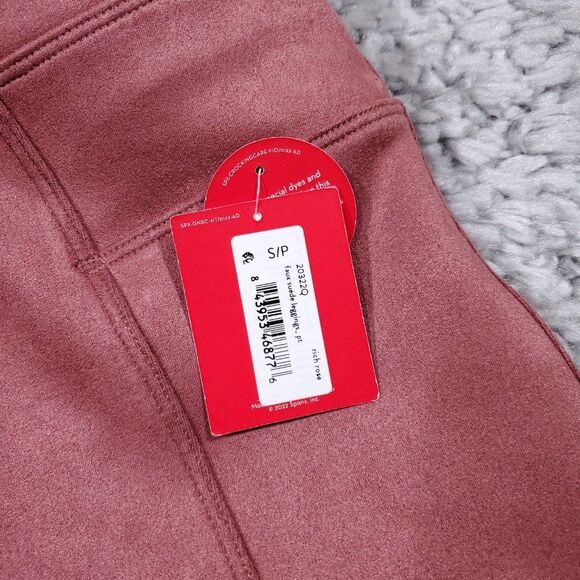 READ Spanx Faux Suede Leggings Rich Rose Pink Size Small Petite Pull On - Picture 8 of 12